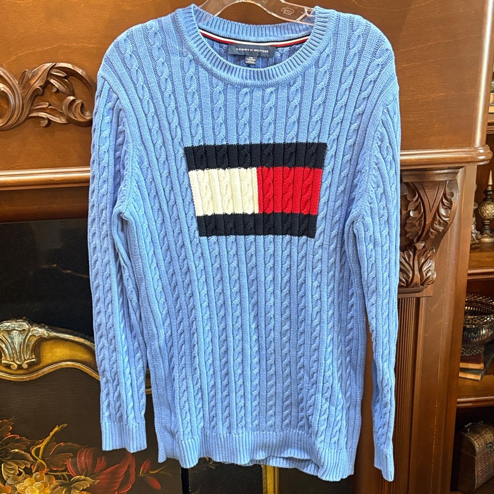 Women’s Tommy Hilfiger Light Blue Cable Knit Crewneck Sweater